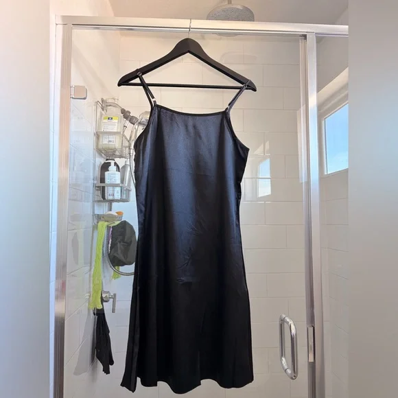Satin Slip Dress - Black - Picture 2 of 3